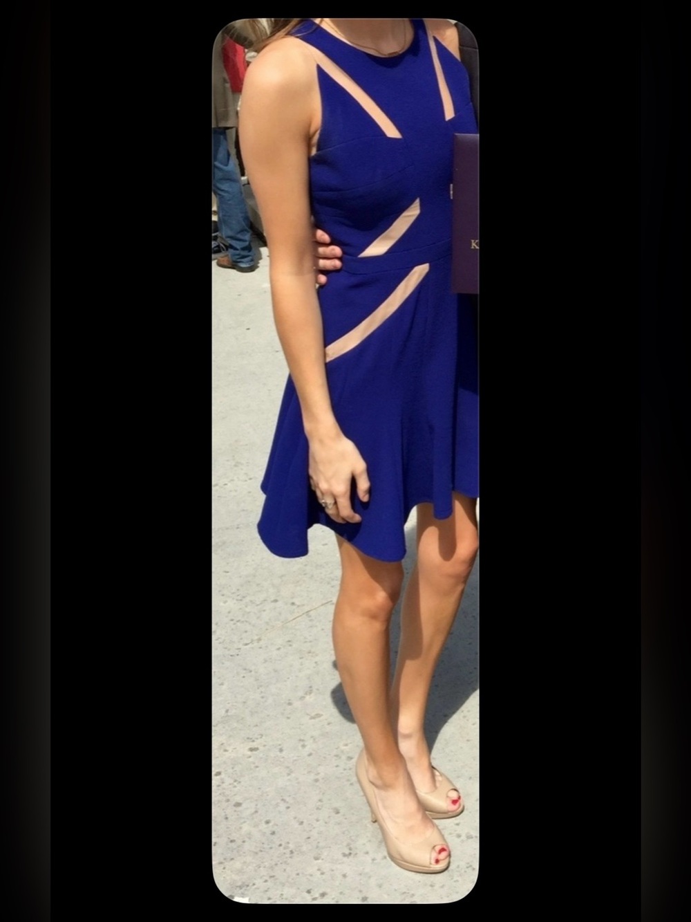 BCBG Royal Blue Fit-and-Flare Dress with Mesh Insets